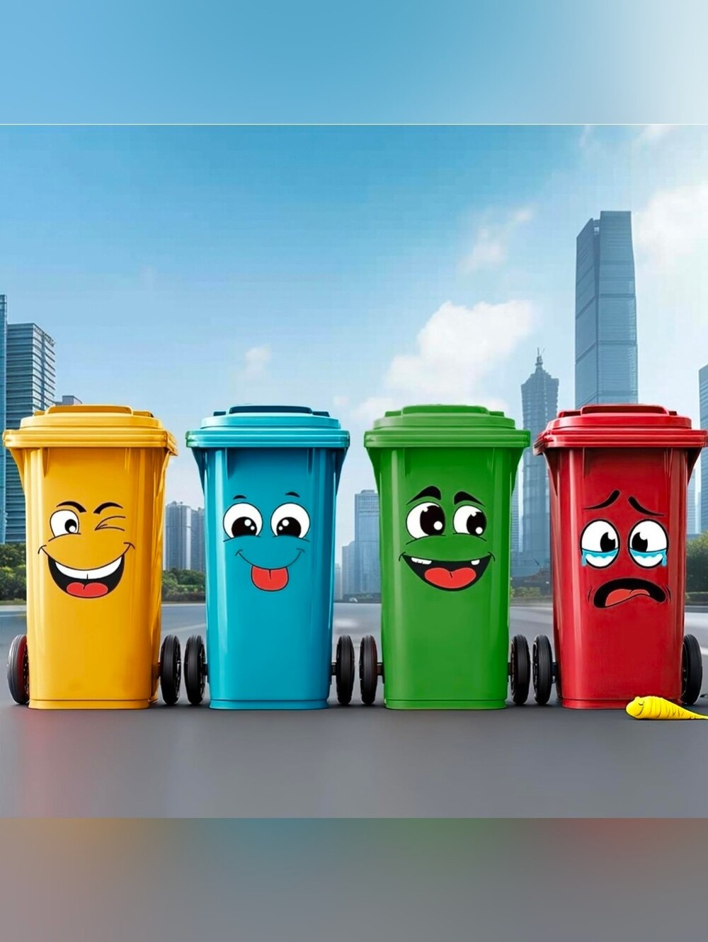 4Pcs Funny Trash Garbage Can Stickers-6.8in x 8.3in Decal Stickers, NEW